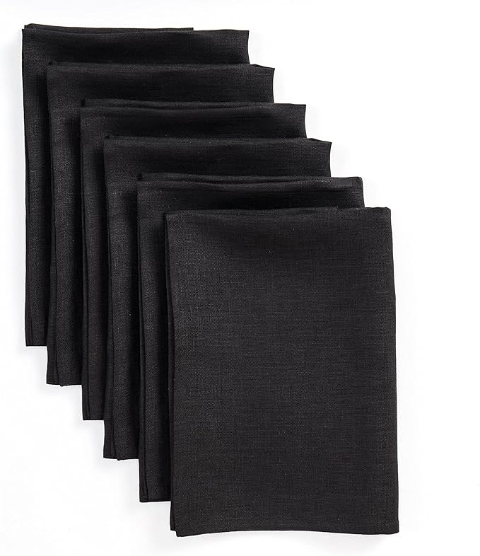 Solino Home Black Linen Napkins Set of 6-100% Pure Linen Cloth Washable Dinner Napkins 20 x 20 Inch for Winter, Christmas, Holiday, New Year - Fete