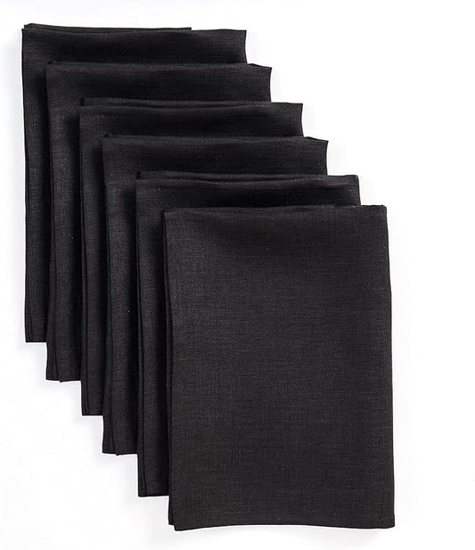 Solino Home Black Linen Napkins Set of 6-100% Pure Linen Cloth Washable Dinner Napkins 20 x 20 Inch for Winter, Christmas, Holiday, New Year - Fete