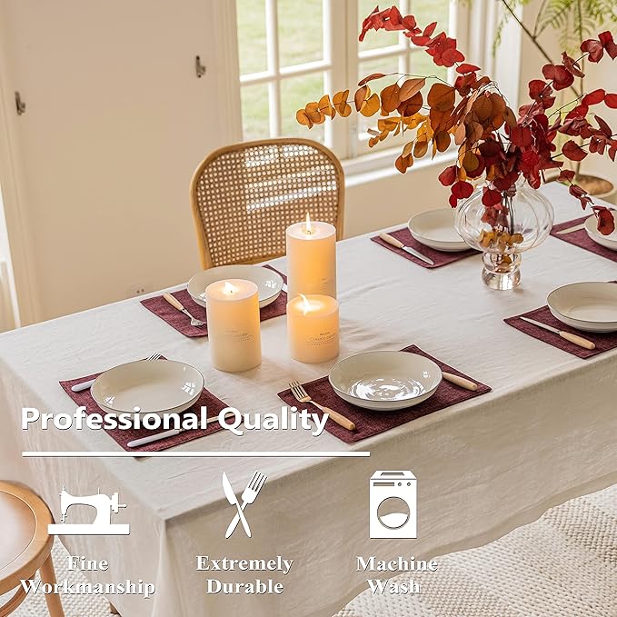 Home Brilliant Red Placemats Set of 8 Cloth Placemat for Holiday Christmas Heat Resistant Dining Table Mats Kitchen Washable Place Mats, Wine Red
