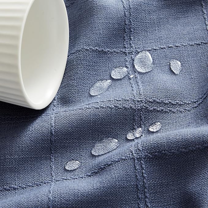 ZeeMart Linen Checked Table Cloth, Farmhouse Style Plaid Embroidered Blue Tablecloth, Water Resistant Rectangle Table Cloth, Blue 60x120 Inches