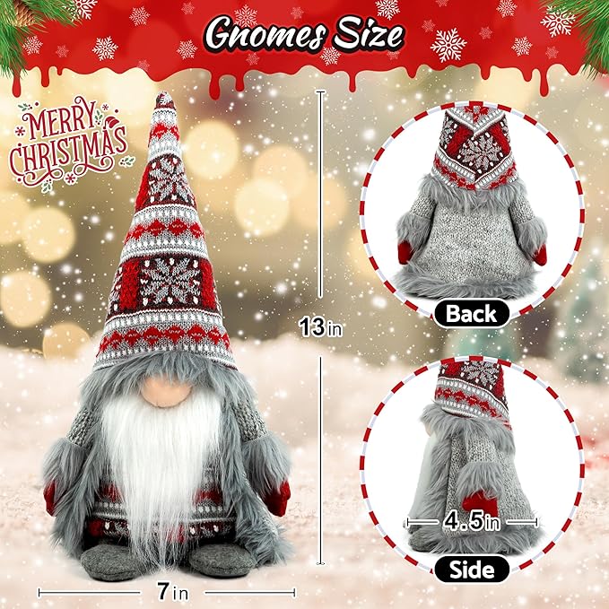Gnome Christmas Decorations - Adorable Plush Christmas Gnome Gifts for Women, Thanksgiving Valentines Birthday Plush Gnomes Swedish Tomte Elf for Kitchen, Tiered Tray and Home Décor