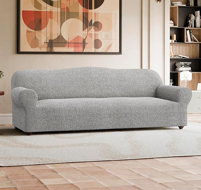 PAULATO BY GA.I.CO. Sofa Slipcover - Stretch Couch Cover - Stylish Cushion Sofa Cover - 1-Piece Form Fit Washable Protector for Pet - Mille Righe Collection - Platinum