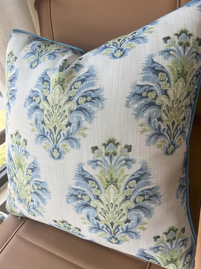 Haynes Damask Printed Decorative Square Accent Throw Pillow Cover - Decor for Living Room, Sofa, Chair, Patio, Car, Balcony, Bench, Porch, Nursery, Office, Bedroom - 20x20 Inches, Blue