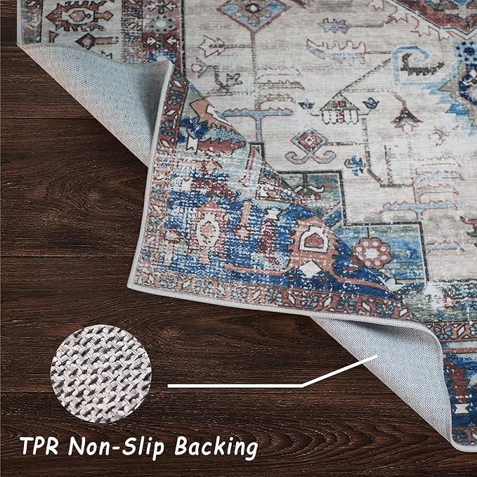 vivorug 8x10 Area Rugs for Living Room, Non-Slip Backing Washable Rug 8x10, Large Area Rug Soft Carpet for Bedroom Dining Room, Vintage, Easy Clean, Durable, Brown