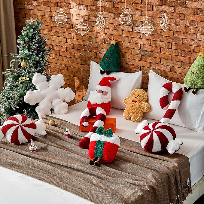 Uvvyui Christmas Candy Pillows Set of 2 Cute Christmas Pillows Candy Cane Decoration Throw Pillow Soft Winter Aesthetic Room Decor Candycane Shaped Plush Cushion for Xmas Decor