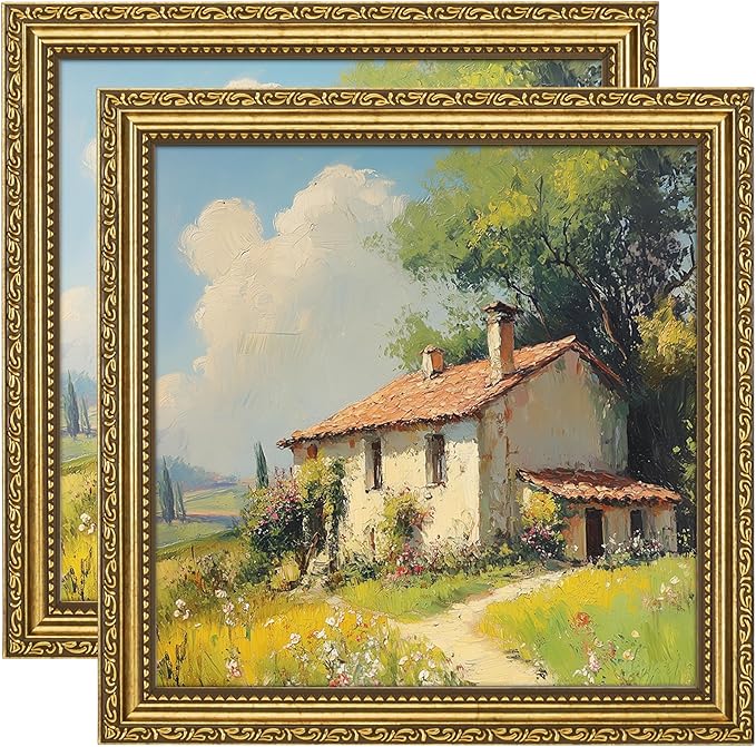 eletecpro 10x10 Picture Frames Set of 2, Vintage 10 x 10 Photo Frames with Glass, Display 8x8 Photo with Mat or 10x10 without Mat for Tabletop or Wall Decor, Gold