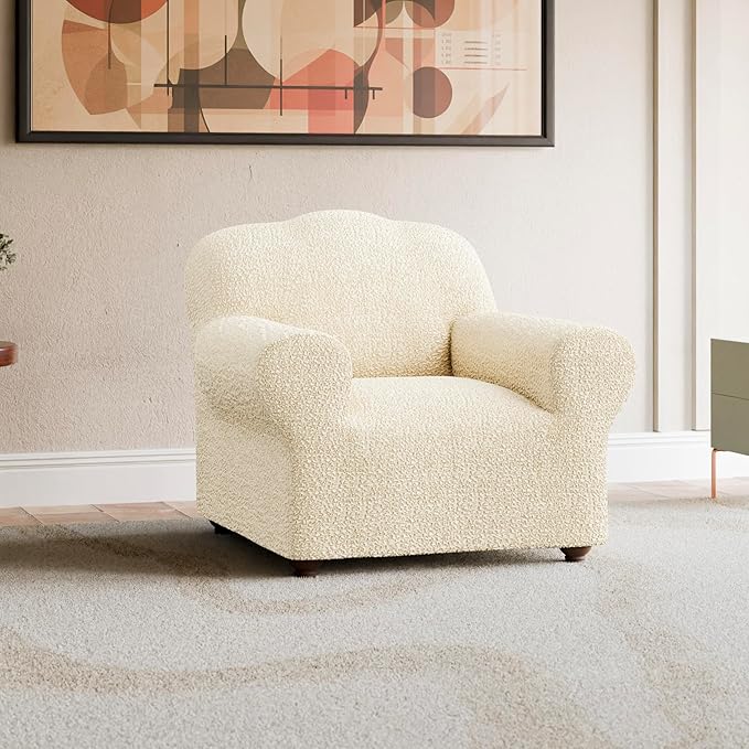 PAULATO BY GA.I.CO. Chair Cover - Armchair Cover - Armchair Slipcover - Cotton Fabric Slipcover - 1-Piece Form Fit Stretch Stylish Furniture Protector - Mille Righe Collection - Cream (Chair)