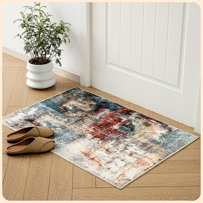 Istana 2x3 Area Rug - Multi/Red Boho Rugs for Living Room 2x3 - Foldable Small Rugs for Bedroom - Stain Resistant Washable Rug Non Slip - Eco-Friendly Area Rugs Indoor