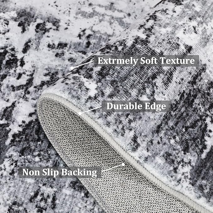 10x13 Modern Abstract Faux Wool Rug for Living Room Low Pile Ultra Soft Stain Resistant Non Slip Non Shedding Throw Rug for Bedroom Home Decor, Grey