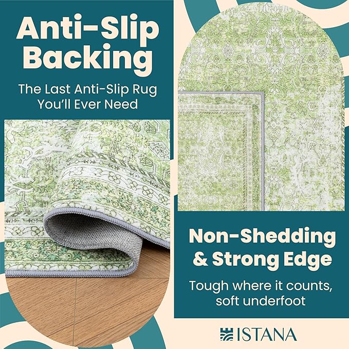 Istana 8x10 Area Rug - Light Green 8x10 Rugs for Living Room - Foldable Rugs for Bedroom - Stain Resistant Washable Rug - Eco-Friendly Area Rugs - Easy to Clean Living Room Rug