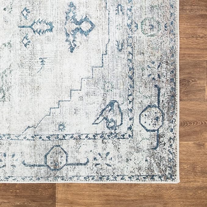Bloom Rugs Washable Non-Slip 8' x 10' Rug - Teal/Beige Traditional Area Rug for Living Room, Bedroom, Dining Room, and Kitchen - Exact Size: 8' x 10'
