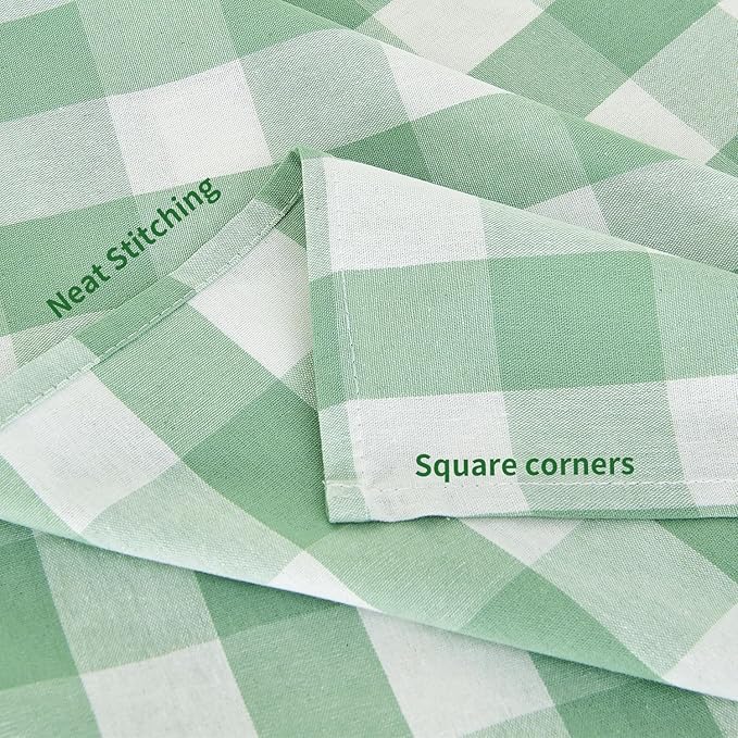BALCONY & FALCON Rectangle Gingham Table Cloth – Water-Resistant Cotton Blend, Spill-Proof & Washable Checkered Tablecloth for Kitchen, Dining, Picnic, Party (Green White, 55x95 Inch)