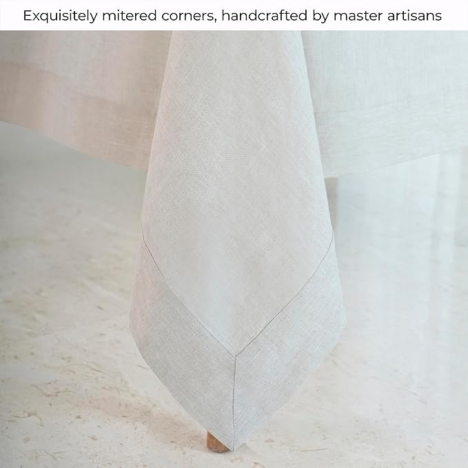 D'Moksha Homes Linen Tablecloth 60 x 102 Inch - 100% Pure Linen Light Natural Table Cloth for Rectangle Tables - Machine Washable Cloth Tablecloth for Fall, Thanksgiving, Christmas, Holiday