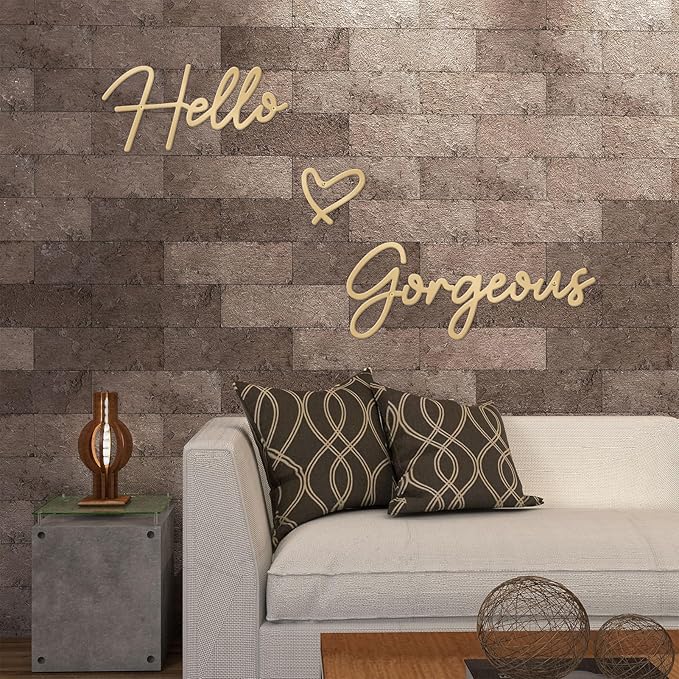 Hello Gorgeous Metal Wall Art Decor Gold Modern Hello Gorgeous Signs Farmhouse Metal Wall Art Hanging Decoration for Bathroom Living Room Bedroom Office Hotel Home Wall Decoration (Gold)