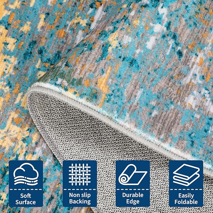 Modern Abstract 2x3 Area Rug Non Slip Non Shedding Low Pile Stain Resistant Rug for Entryway Kitchen Bedroom,Multi Color