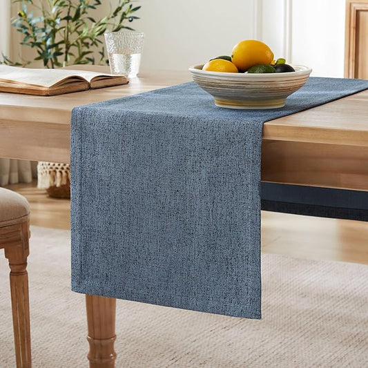ZeeMart Burlap Style Farmhouse Table Runners 60 Inches Long, Blue Rustic Woven Dining Table Runner for Everyday Use, 14x60 Inches, Blue