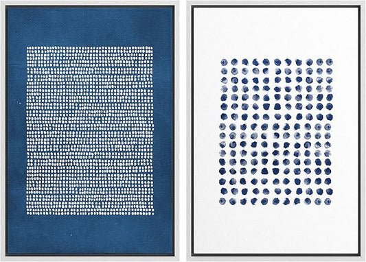 SIGNWIN Framed Canvas Print Wall Art Set Navy Blue White Geometric Dot Collage Abstract Shape Illustration Modern Art Decorative Nordic Multicolor for Living Room, Bedroom, Office - 16"x24"x2 White