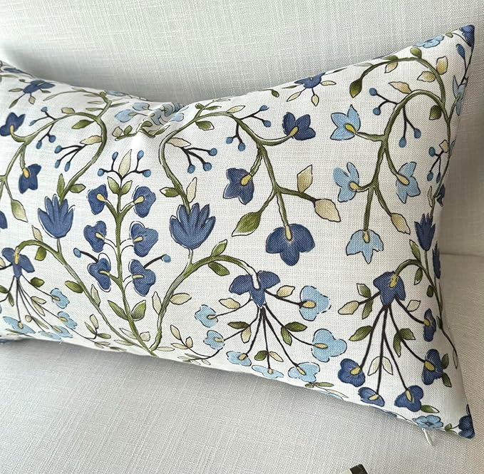 Zea Garden Printed Decorative Lumbar Accent Throw Pillow Cover - Decor for Living Room, Sofa, Chair, Patio, Car, Balcony, Bench, Porch, Nursery, Office, Bedroom - 14x24 Inches, Blue