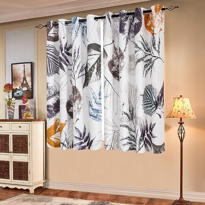 SUBRTEX Light Flitering Curtains 52Wx63L, Room Darkening Vibrant Floral Drapes, 50% Blackout, Semi Sheer Boho Farmhouse Curtains for Living Room, Gray
