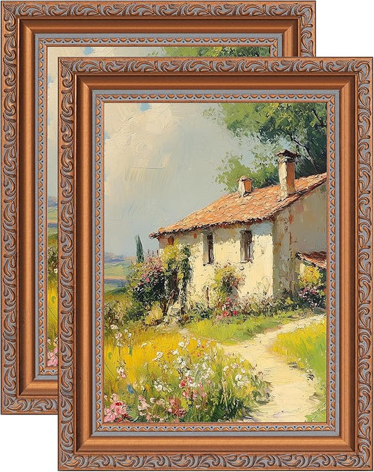 eletecpro 5x7 Picture Frames Set of 2, Vintage Photo Frames with Real Glass, Displays 4x6 Photo with Mat or 5x7 without Mat for Tabletop or Wall Decor, Bronze