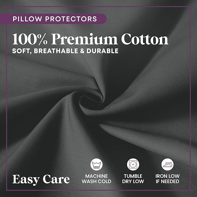 CirclesHome Pillow Protectors 4 Pack Standard Zippered - 100% Cotton Breathable Pillowcases - Protects Pillows from Dirt, Dust and Debris (Standard - Set of 4 - 20x26)