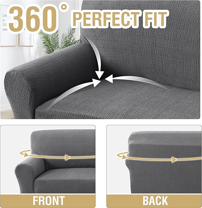 H.VERSAILTEX Jacquard Sofa Slipcover with Waterproof Seat Furniture Protector 1 Piece Stretch Sofa Covers with Elastic Bottom for Kids, Pets, Dog(Sofa, Grey)