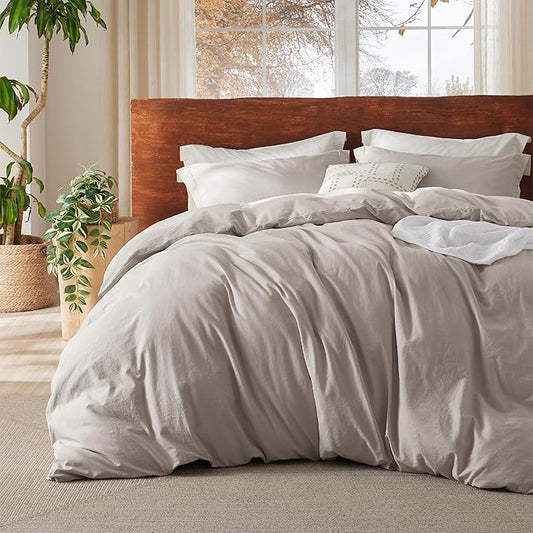 Bedsure 100% Washed Cotton Duvet Cover Cal King - Natural Minimalist Cotton Duvet Cover Linen Like for All Seasons - GentleSoft™ Plain Simple Bedding (Natural, California King, 104"x98")