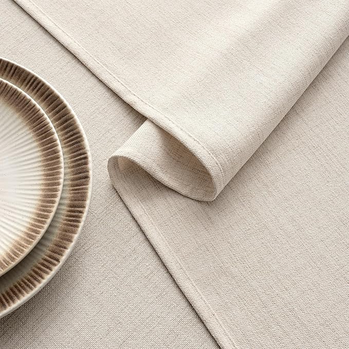 MIULEE Grayish White Linen Polyester Tablecloth 60x104 Inch Rectangle Table Cloth Waterproof,Stain Resistant & Wrinkle Resistant for Dining Party Wedding