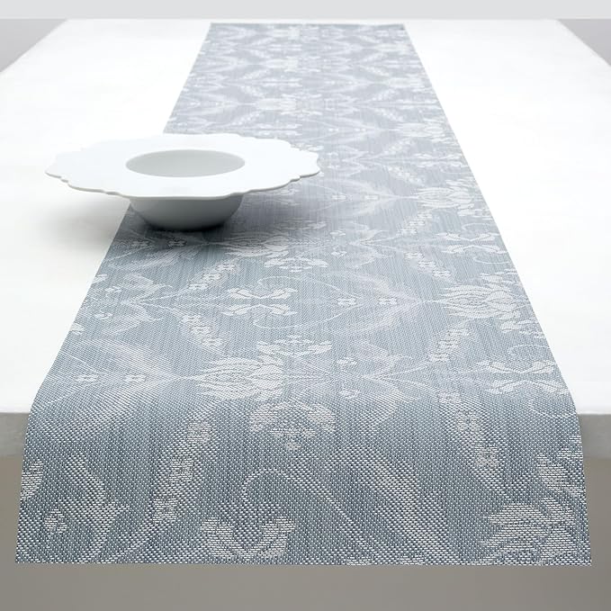 Martha by Martha Stewart | Chilewich Damask Table Runner in Sea - Easy Care Woven Textile - Indoor/Outdoor - Stain/Fade Resistant - 14" x 72"
