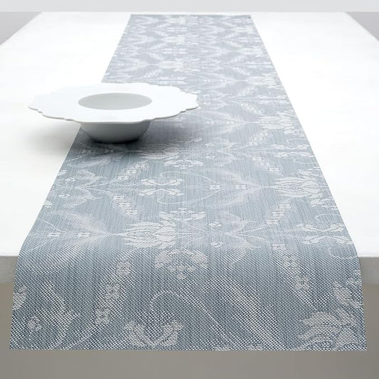 Martha by Martha Stewart | Chilewich Damask Table Runner in Sea - Easy Care Woven Textile - Indoor/Outdoor - Stain/Fade Resistant - 14" x 72"