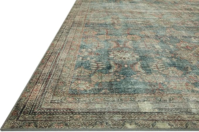 Loloi Magnolia Home by Joanna Gaines Banks Collection BAN-01 Ocean/Spice 5'-0" x 7'-6", .13" Pile Height, Machine Washable, Area Rug