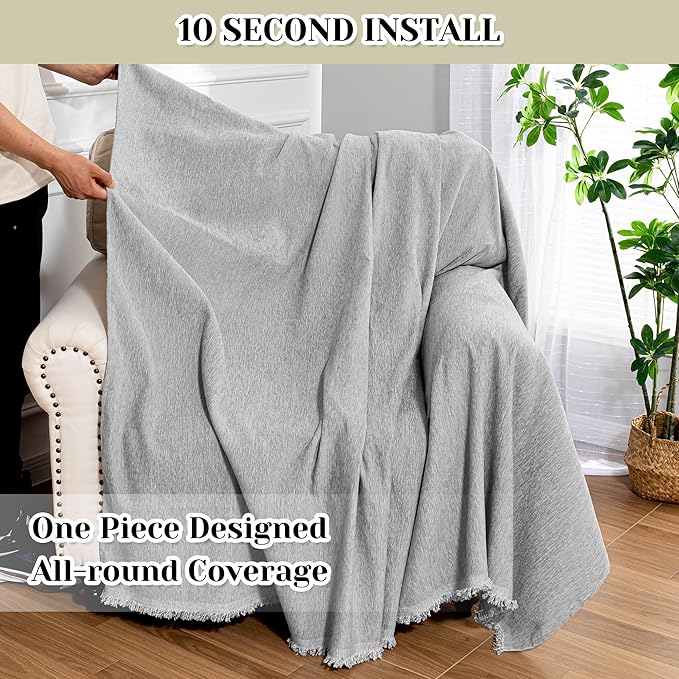 MEETSKY Grey Sofa Cover Washable for Chair Recliner, Chenille Couch Cover for Dogs, Oversized Armchair Cushion, 71" X 91"