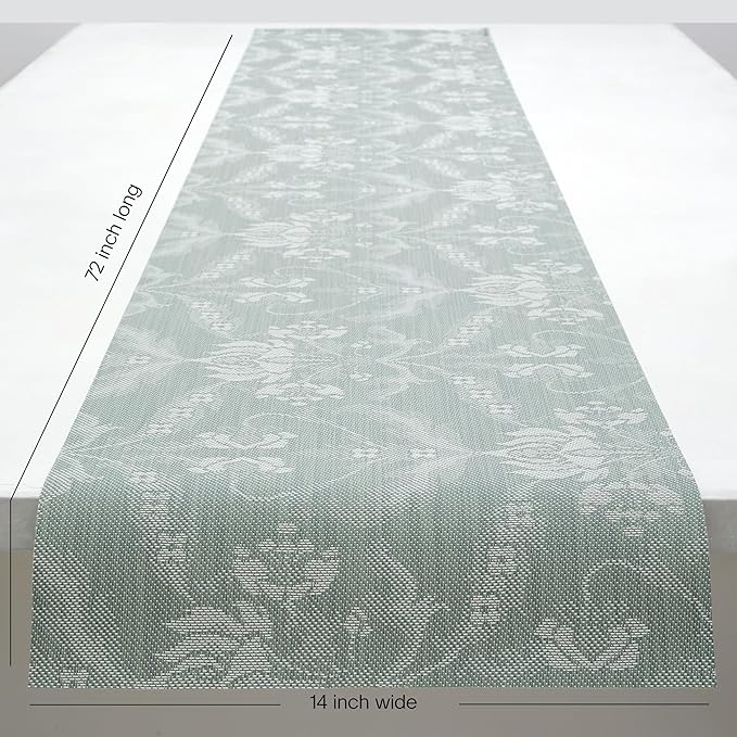 Martha by Martha Stewart | Chilewich Damask Table Runner in Abalone - Easy Care Woven Textile - Indoor/Outdoor - Stain/Fade Resistant - 14" x 72"
