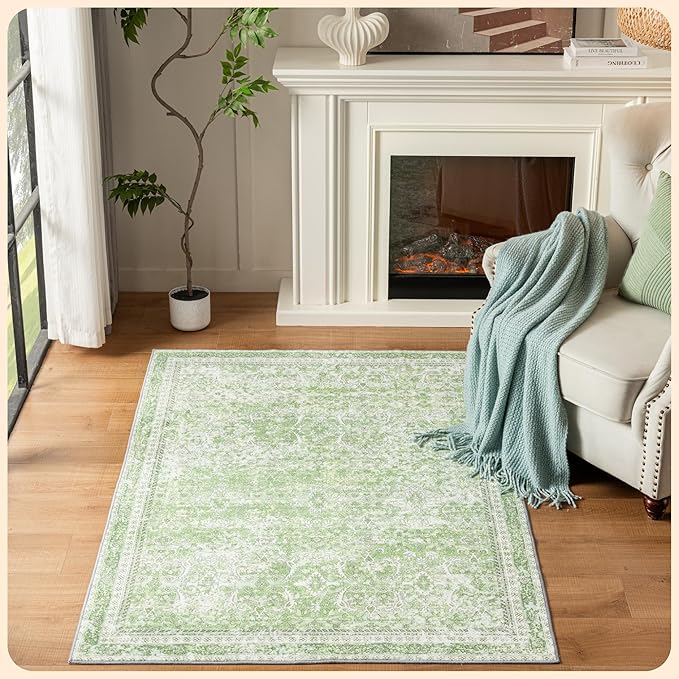 Istana 4x6 Area Rug - Light Green Rugs for Living Room 4x6 - Foldable Rugs for Bedroom - Stain Resistant Washable Rug - Eco-Friendly Boho Area Rugs - Easy to Clean Living Room Rug 4 x 6
