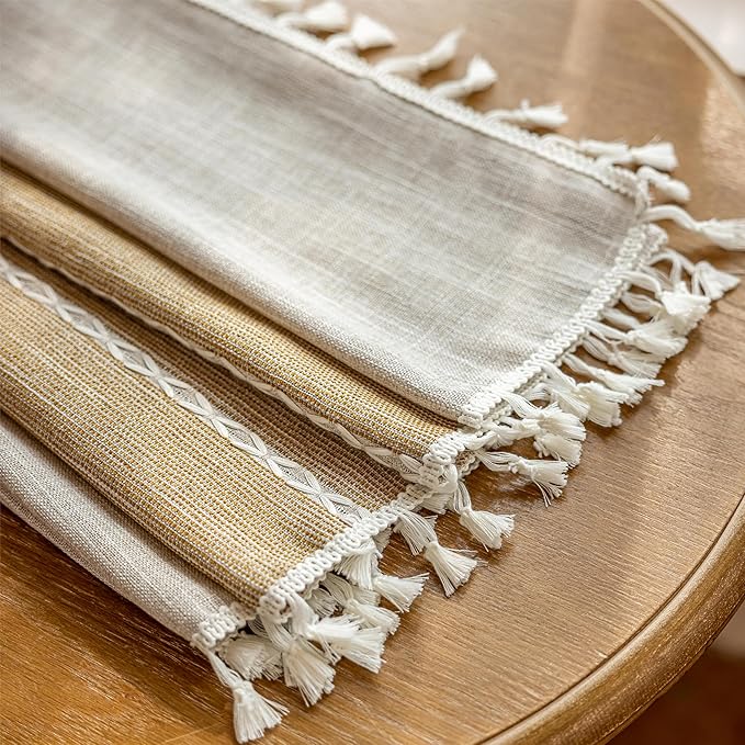 Sutuo Home Boho Curtains 84 inches Long for Living Room Dining Room,Light Filtering Farmhouse Vintage Chic Tassels Window Treatment Bohemian Privacy Drape Decor, Rod Pocket 1 Panel 52" W, Khaki Linen