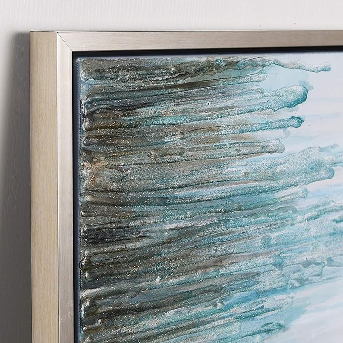 Empire Art Direct Abstract Wall Art Textured Hand Painted Canvas by Martin Edwards, Champagne Silver Frame, 24" x 48", Green Frequency