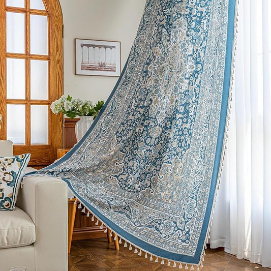 Popular Handicrafts Printed Curtains for Living Room 54 Inches Long Indian Hippie Bohemian Curtains Rod Pocket Light Filtering 2 Panels, Blue