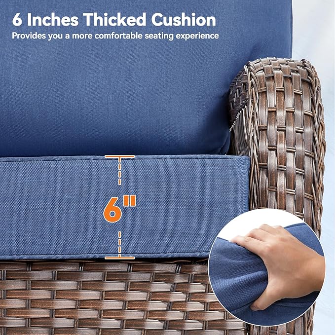 6" Thick Outdoor Cushions 22x24x6, 9-Set Deep Seat Patio Cushions with Removable Cover, Waterproof & Fade Resistant Replacement for Wicker Chair, Loveseat, Sofa - Blue