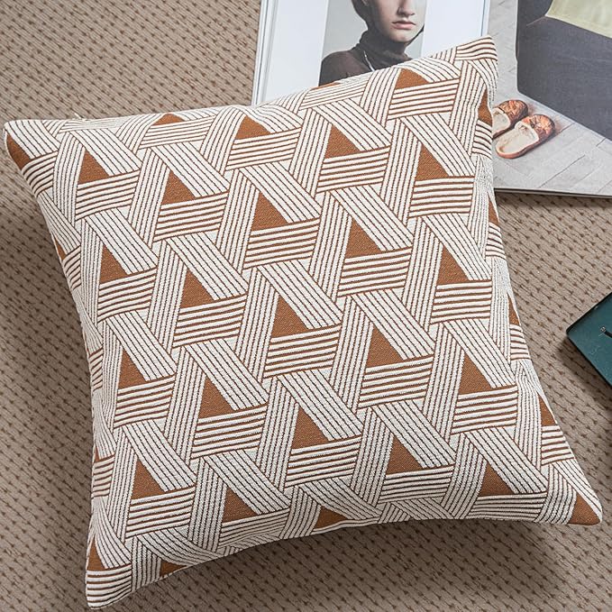 2025 New 18x18'' inches Throw Pillow Cushion Covers - Triangle Pattern Orange Color Chenille Jacquard Embroidery Luxury Modern Style Couch Sofa Bed Pillow Cover for Living Room Bedroom