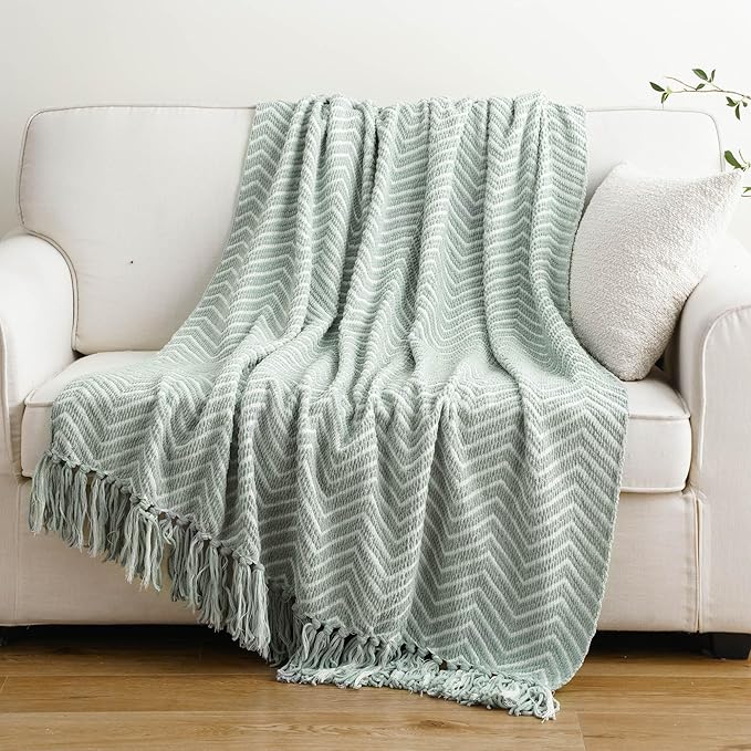 BATTILO HOME Sage Green Throw Blanket for Couch, Decorative Knit Seafoam Green Throw Blanket for Bed, Super Soft Sage Green Room Decor, 50"x60"