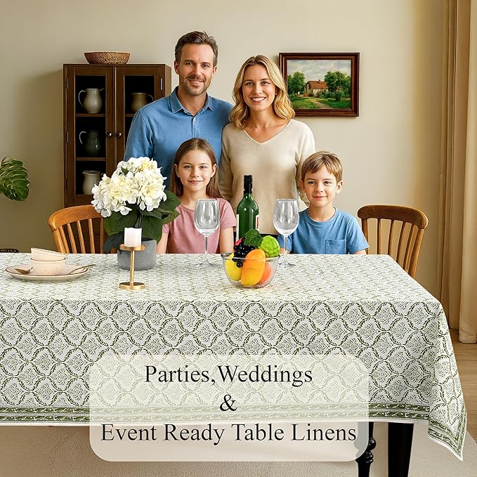 CPC Fern Regal Tablecloth 100% Cotton 70x108 Inch Indian Block Print Rectangle Table Cover, Table Cloth for Gifting in Weddings, Halloween, Fall, Christmas, Thanksgiving