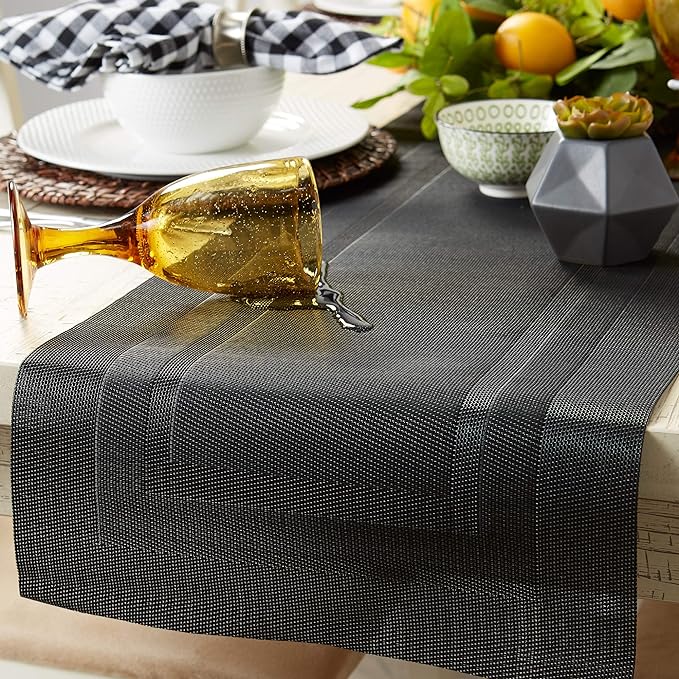 DII PVC Tabletop Collection Woven Indoor/Outdoor, Table Runner, 14x72, Black