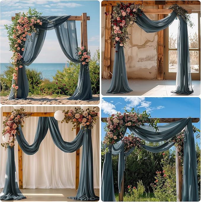 Wedding Arch Draping Fabric 4 Panels 28.7" x 20FT Grey Blue Sheer Chiffon Backdrop Drapes for Wedding Ceremony Birthday Party Bridal Shower Outdoor Decoration