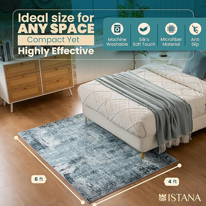 Istana 4x6 Area Rug - Blue Rugs for Living Room 4x6 - Foldable Rugs for Bedroom - Stain Resistant Washable Rug - Eco-Friendly Boho Area Rugs - Easy to Clean Living Room Rug 4 x 6