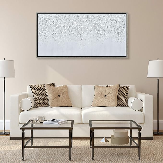 Empire Art Direct Abstract Wall Art Textured Hand Painted Canvas by Martin Edwards, Champagne Frame, 24" x 48", White Snow B