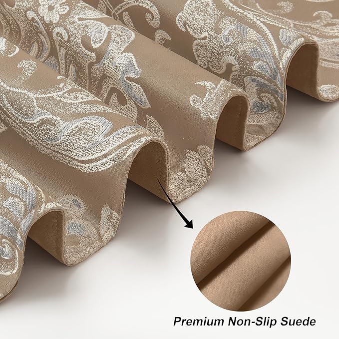 Loom and Mill Luxury Table Runner for Home Decor, Jacquard Floral Dining Table Runner with Tassels, 90 inches Long Damask Runner for Dining Dresser Party Banquet Decorations(Light Coffee, 13*90 inch)