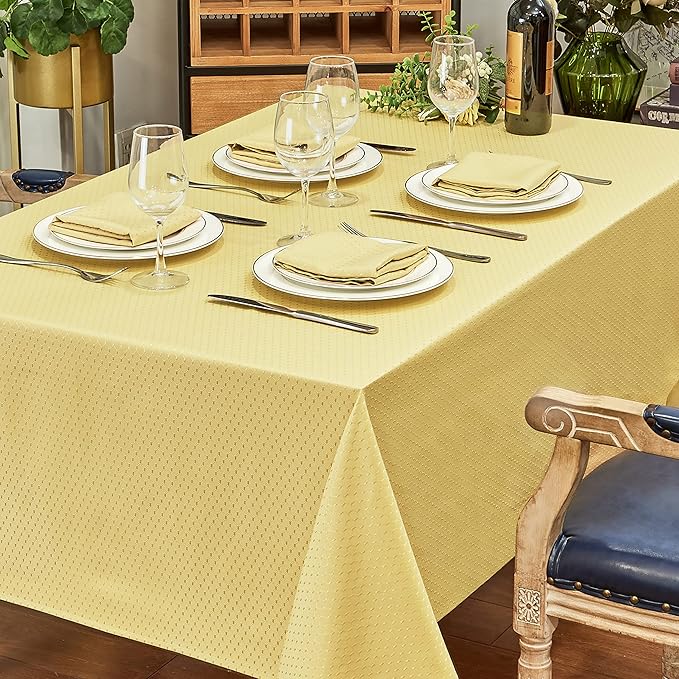 Rectangle Table Cloth Linen Farmhouse Stainproof Waterproof Washable Polyester Oblong Rectangular Fabric Table Cover for Kitchen Dining Dinner (Gold A, 60 X 144 Inch)