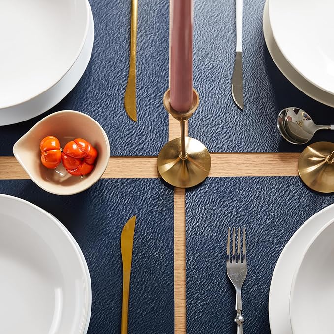 DOLOPL Placemats Set of 6, Faux Leather Heat Resistant Placemats - Waterproof - Anti Slip Table Place Mats, Washable Wipeable Outdoor Placemats for Kitchen Dining Room Table Decorations, Navy Blue