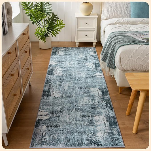Istana Hallway Runner Rug 2.5x8 - Blue Kitchen Rugs Non Slip Washable -Silk's Soft Touch Carpet Runner - Stylish Runner Rugs for Home