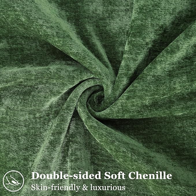 decorUhome Christmas Couch Throw Pillow Covers 26x26 Set of 2, Decorative Soft Euro Velvet Neutral Chenille Pillow Covers with Elegant Design for Sofa Bed Living Room Home Decor, Moss Green